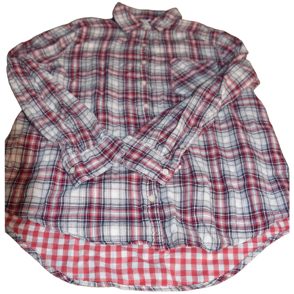Aeropostale L/S Button Up Shirt, Red, Black, White, Women's Large, LN